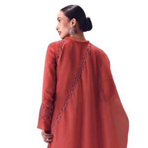 Dusty Rust <b>Organza</b> Kurta Set With Raglan Sleeves Wholesale Women Ethnic OEM Clothing Factory Supplier Custom Party Wear Outfit - Product Image 5