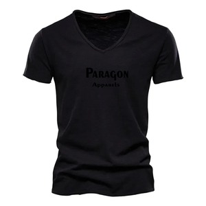 T-shirt uni pour homme Streetwear T-shirt ras du cou côtelé surdimensionné en coton épais - Product Image 2