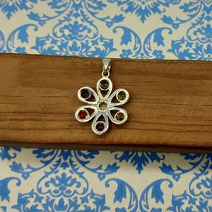 925 Pendentif Chakra en argent fait main avec Malachite Turquoise Améthyste Cornaline Larimar Onyx noir et Quartz Rose Bijoux de guérison - Product Image 5