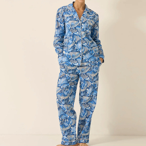 Women's Pyjama Trouser Set Sleepwear for women Long Sleeve Cotton two piece Lounge set custom print womens pajamas