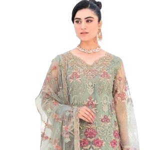 ชุดทำงานแบบผ้าจอร์เจียปักด้านหลังสำหรับผู้หญิงเสื้อผ้าอินเดียแผ่นปะที่พื้นด้านล่างและตาข่าย - Product Image 2