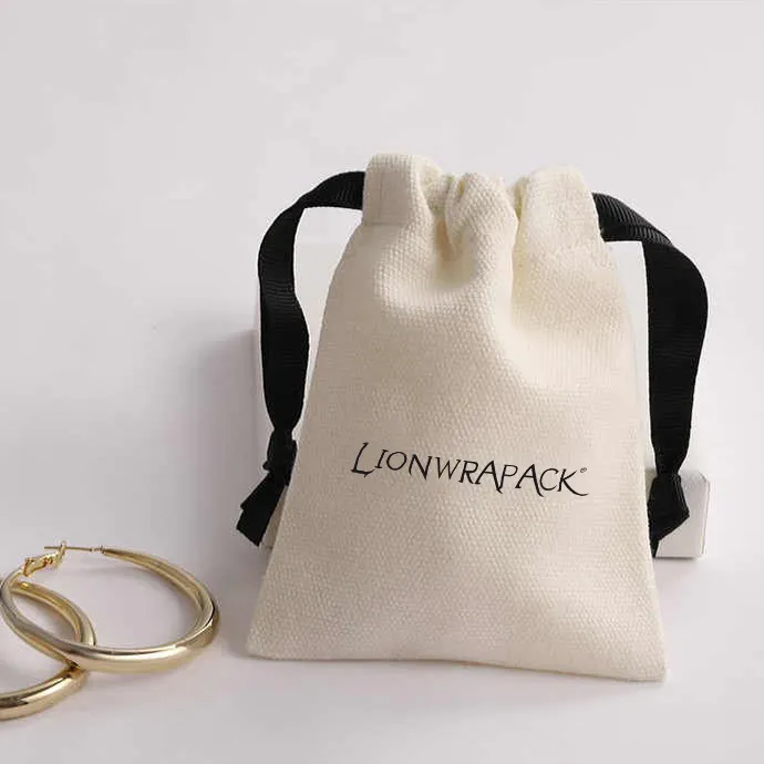 Lionwrapack bianco Eco Friendly tela coulisse gioielli sacchetto panno gioielli imballaggio sacchetto di cotone regalo gioielli imballaggio borse
