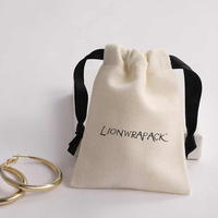 Pochette à bijoux en toile écologique blanche Lionwrapack, sac de rangement pour bijoux en tissu, sacs d'emballage pour bijoux en coton, sacs cadeaux pour bijoux