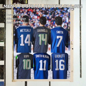 Venta al por Mayor de Camisetas de Fútbol Americano para Hombre, Tallas Grandes, Uniformes de Verano con Letras Cortas, 100% Poliéster # 16 Lockett # 14 Metcalf # 7 Smith - Product Image 2