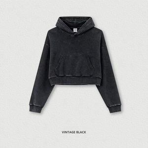 Sudadera con Capucha de Felpa Francesa para Mujer, Lista para Enviar, Estilo Vintage Lavado, Corta, Informal, Lisa - Product Image 3