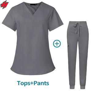 Enfermería personalizada con cuello en V Top Jogger pantalón conjunto elástico mujeres/hombres Logo Médico Quirúrgico uniforme de punto Dental Hospital Doctor - Product Image 3