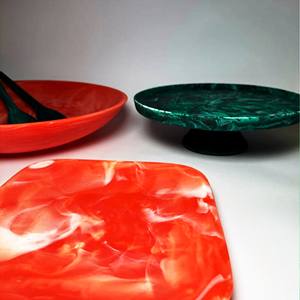 Bol de service en résine polie faite à la main, design avant-gardiste, vert et blanc, écologique, d'origine indienne, passe au lave-vaisselle, décoratif - Product Image 3