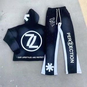 Chándal personalizado Unisex Streetwear Chándal para hombres Oversized Puff Print Chándal Sudadera con capucha y pantalones Set - Product Image 3