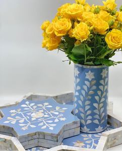 Plateau de service Jali Design en incrustation d'os coloré, élégant artisanat rectangulaire en bois, métal, marbre, acier inoxydable et aluminium - Product Image 4