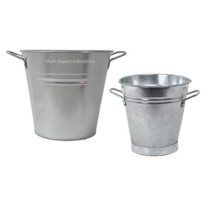 Nouveau pot de fleurs en métal fini galvanisé avec poignées pour la maison balcon patio jardinière de fleurs décorative lot de 2 - Product Image 1