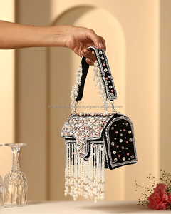 Bright India Exports Doli Shape Elegant Embroidery <b>Beaded</b> Evening Wedding <b>Handbag</b> Pearl Fringe Flap Closure Shoulder Strap - Product Image 2