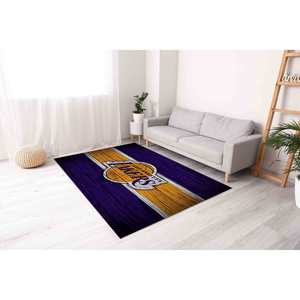 Tapis Los Angeles Lakers bleu marine et moutarde : Décoration de basketball NBA, avec tapis moelleux à poils longs - Product Image 1
