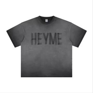 เสื้อยืดผ้าซาตินสีแอซิดสำหรับทุกเพศเสื้อยืดแขนสั้นผ้าซาติน220GSM โลโก้แบบกำหนดเองป้องกันริ้วรอยสไตล์วินเทจ - Product Image 1