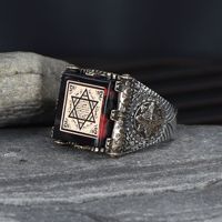 Azuris Logo personnalisé Argent sterling 925 Bague pour homme de style ottoman Pierre noire naturelle Fabriquée à la main en Turquie VALKH1596