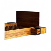 Ensemble de meubles de chambre à coucher de luxe, style minimaliste moderne, en teck, lit mural king/queen size, plateforme de lit, armoires flottantes, hôtels