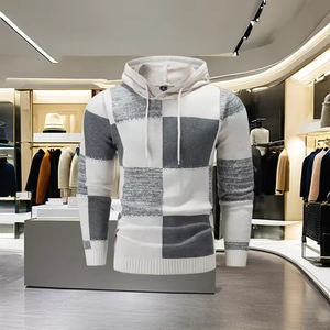 Suéter de punto a cuadros para hombre con estilo, diseño de bloque de Color, suéter de invierno cálido, Jersey informal de manga larga personalizable a la moda - Product Image 6