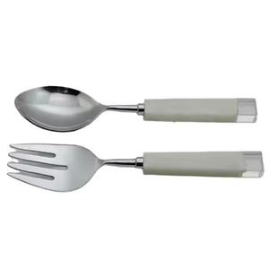 <b>Wooden</b> Handle with Thin Metal Ring Around Stainless Steel with Copper Plating Eco-Friendly Dishwasher Safe <b>Salad</b> <b>Server</b> - Product Image 3