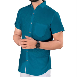 Camisa de manga larga de satén azul claro para hombre al por mayor, ropa de trabajo de verano profesional informal de negocios con cuello antiarrugas sin hierro - Product Image 1