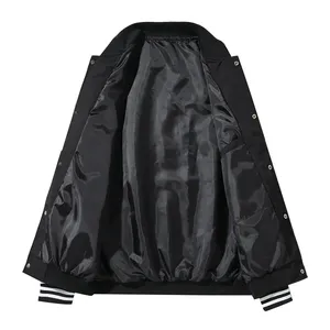 High Quality Vintage Breathable Canvas Stand Collar Embroidered <b>Patched</b> Leather Wool Lining Letterman Baseball Men's <b>Jackets</b> - Product Image 4