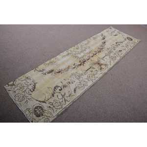 พรมขนาด 2.4x8 ฟุต, พรมวินเทจตุรกี, พรมลายดอกไม้สีขาวน้ำตาล - Product Image 2
