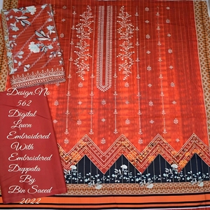 Poubelle de haute qualité Saeed broderie numérique Duppata sur des vêtements de pelouse de haute couture indiens et pakistanais - Product Image 6