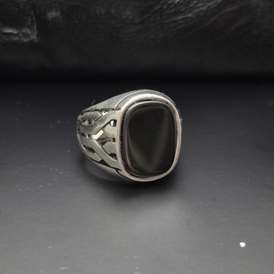 Vintage 925 Silver <b>Mens</b> <b>Ring</b> Black Agate Gemstone Antique Turkish Ottoman Style Engraved Luxury Jewelry Handcrafted for <b>Men</b> - Product Image 4