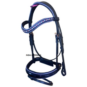 Bride de cheval anatomique en cuir équin Bandeaux équestres confortables avec cristaux et muserolle équitation équipement de cheval de course - Product Image 2