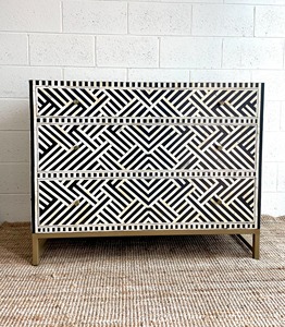 Möbel im arabischen Stil Knochen einlage drei Schubladen Design schwarz moderne Holz Kommode für Schlafzimmer - Product Image 5
