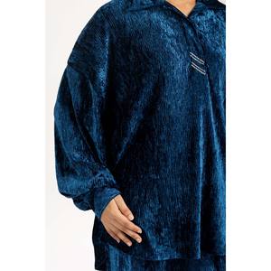 Conjunto de 2 Piezas de Terciopelo Arrugado Informal para Mujer, Modelo IPST-55162, con Capucha, Corte Holgado, para Verano y Otoño - Product Image 1