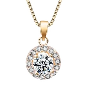 Gemver Pendentif Halo en forme de diamant de laboratoire de forme ronde en or 14 carats Pendentif en diamant pour femmes et filles Set de bijoux au meilleur prix - Product Image 2