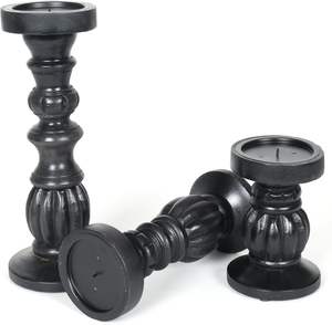 Bougeoir en bois décoratif sculpté à la main pour bougies piliers Textures en bois naturel pour la chaleur et le confort dans l'espace - Product Image 1