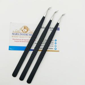 Matte Black Fiber Tip Eyelash Extension Tweezers 90 Degree Slanted Tip Non-Slip Grip Isolation <b>Individual</b> <b>Lash</b> Tweezers - Product Image 2