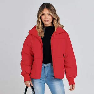 Veste d'hiver rembourrée rouge unisexe en polaire chaude avec fermeture éclair devant, vêtement d'extérieur épais en peau de mouton, coton imperméable, écologique, à capuche, confortable - Product Image 6