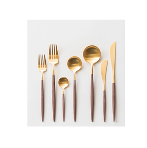 Ensemble de couverts en acier inoxydable miroir Ensemble de couverts en acier transparent avec manche en bois Couverts de mariage - Product Image 2