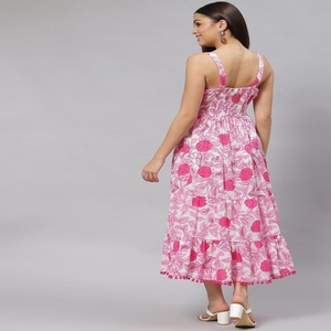 Vestido Étnico Largo con Tirantes y Estampado Floral Rosa Vintage para Mujer, 100% Algodón, Transpirable, de Secado Rápido, ODM - Product Image 5
