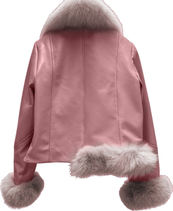 Blouson aviateur en cuir et fourrure pour femme |   Manteau en cuir avec col en fausse fourrure chaud pour l'hiver |   Fournisseur de Vêtements d'Extérieur Bomber Biker à la Mode - Product Image 4