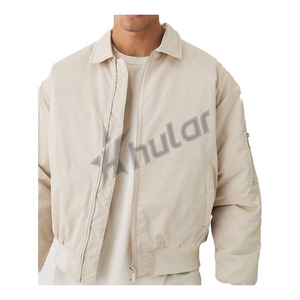 Streetwear OEM Logo Brodé Bomber Veste Col Fermeture Éclair Oversize Imperméable Vintage En Cuir Cargo Veste Manteaux Hommes - Product Image 1