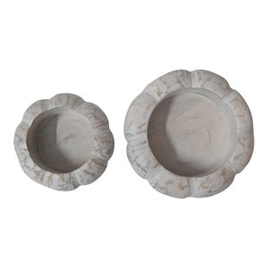 Juego de 2 cuencos de velas de madera de mango texturizado tallados a mano, en forma de calabaza para el hogar, jardín, cuenco de Navidad, farolillos, tarros - Product Image 2