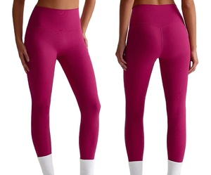 Pantalons de yoga pour femmes taille haute slim fit, sans couture, taille élastique, couleurs unies avec logo, legging de yoga personnalisé, vêtements de sport - Product Image 5