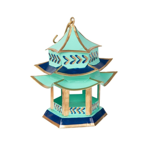 Modern Style Hand Painted Metal Pagoda <b>Lantern</b> Navy Blue & <b>White</b> Decorative Candle Holder Indoor Outdoor Tabletop Decor <b>Lantern</b> - Product Image 4
