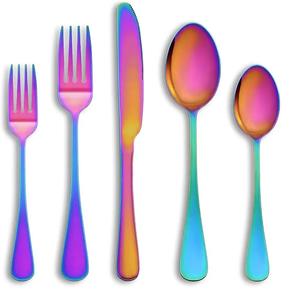 Juego de cubiertos estándar único multicolor arcoíris para cubiertos elegantes hechos a mano de acero inoxidable de Calidad exclusiva - Product Image 1
