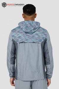 ชุดวอร์มกีฬาผู้ชายแบบมีฮู้ด เสื้อแจ็คเก็ตกันลมน้ำหนักเบา เสื้อยืดและกางเกงขาสั้น แห้งเร็ว ผ้าฝ้ายฟลีซ 100% ชุดออกกำลังกาย - Product Image 5