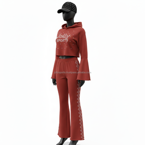 ชุดวอร์มผู้หญิง ผ้าโพลีเอสเตอร์ผสมสแปนเด็กซ์ 280 GSM ผ้าริบ ถักลาย  ผ้าตาข่ายสีสนิม  โลโก้ปักด้วยคริสตัล  ชุดวอร์มไซส์ใหญ่ - Product Image 4