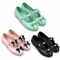 Chaussures plates Mary Jane en PVC pour femmes, bout rond, avec double nœuds et bride à boucle