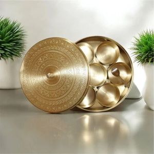 Vintage Gold Brass Spice <b>Box</b> Masala Dani - Decorative Round Storage <b>Box</b> for Kitchen Spices & Jewelry - Unique Housewarming Gift - Product Image 1