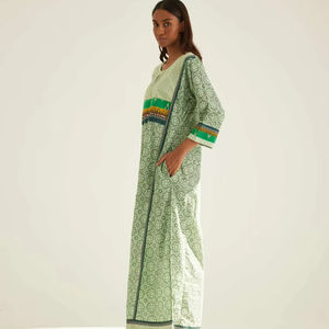 ชุดเดรสแขนสามส่วนพิมพ์ลายสำหรับผู้หญิงชุดยาวถึงพื้นสไตล์โบฮีเมียนคาฟตัน Maxi ธรรมชาติเป็นมิตรกับสิ่งแวดล้อม - Product Image 1