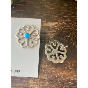 Victor Pena Kingman Turquoise Sterling <b>Silver</b> Flower <b>Stud</b> <b>Earrings</b> Bezel <b>Set</b> - Product Image 4