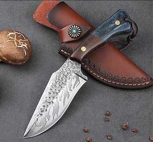 Hermoso cuchillo Bushcraft de acero de Damasco de 8 pulgadas, mango de madera de Color Vengai, forjado a mano, hecho a mano para Camping, caza, alto OEM - Product Image 6