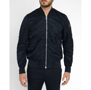 แจ็คเก็ตเบสบอลบอมเบอร์สำหรับผู้ชายเสื้อแจ็คเก็ตแขนยาวสไตล์วินเทจสีฟ้าเข้มไม่มีลวดลายสำหรับฤดูหนาวโลโก้ตามสั่ง2024 - Product Image 4