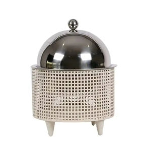 Cazuela redonda aislada de metal blanco con tapa y detalle de nácar perfecta para bodas y servir ollas calientes - Product Image 3